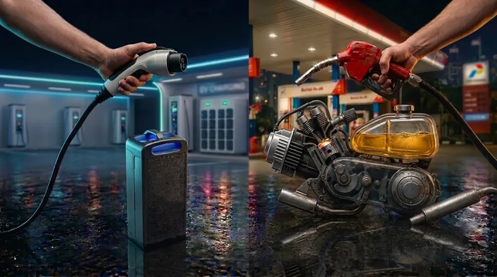 Ilustrasi Perbedaan motor listrik dan motor bensin konvensional